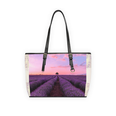 Lavender Fields Tote Bag - Stylish PU Leather Handbag Floral Purse - Rosetta Creative Boutique