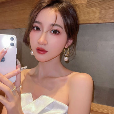 Modern Pearl-Finish Alloy Drop Earrings