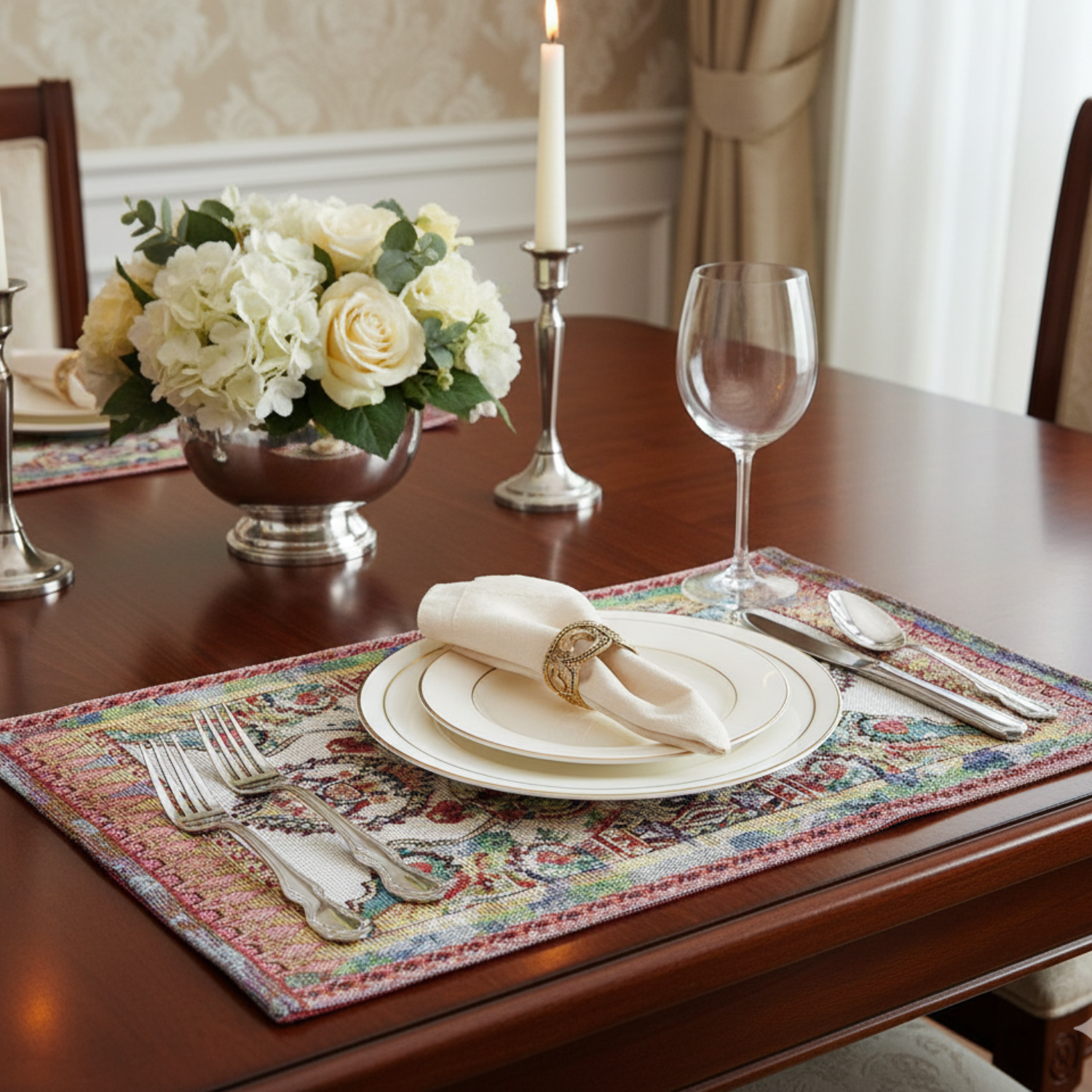 Tache Elegant Coral Colorful Ornate Paisley Woven Tapestry Placemat Set (18193)-1