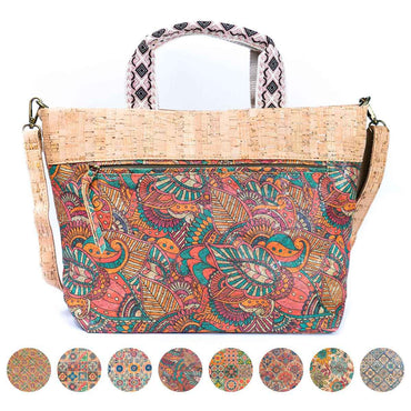 Natural Cork Tote with Printed Design and Cotton Woven Handles BAGF-087