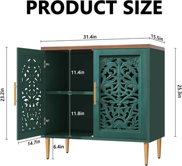 Green Accent Cabinet Carved Storage Vintage Furniture