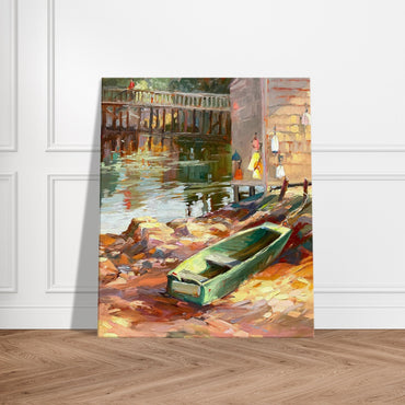 'Boathouse Reflections' Coastal I 20x24 inch Art Print on Canvas I Original Artwork by American Artist Barbara Cleary - Rosetta Creative Boutique