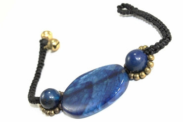 Blue Agate Slice And Rounds Bracelet Handmade With Brass Beads