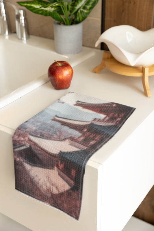 Japanese Cherry Blossom Pagoda Tea Towels, Floral Kitchen Decor, Gift for Tea Lovers, Spring Home Accessories, Unique Housewarming Present