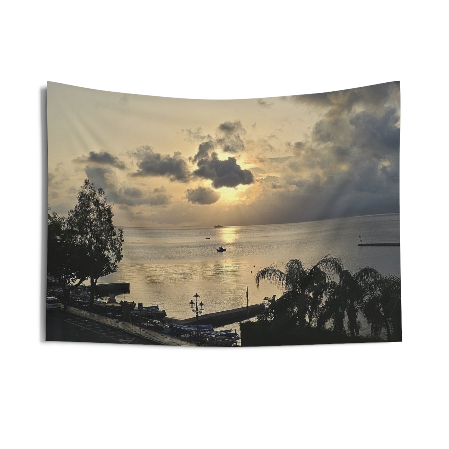 Serene Sicilian Sunset Wall Tapestry | Beach Decor, Living Room Art, Home Aesthetic, Boho Wall Hanging, Nature Lovers Gift