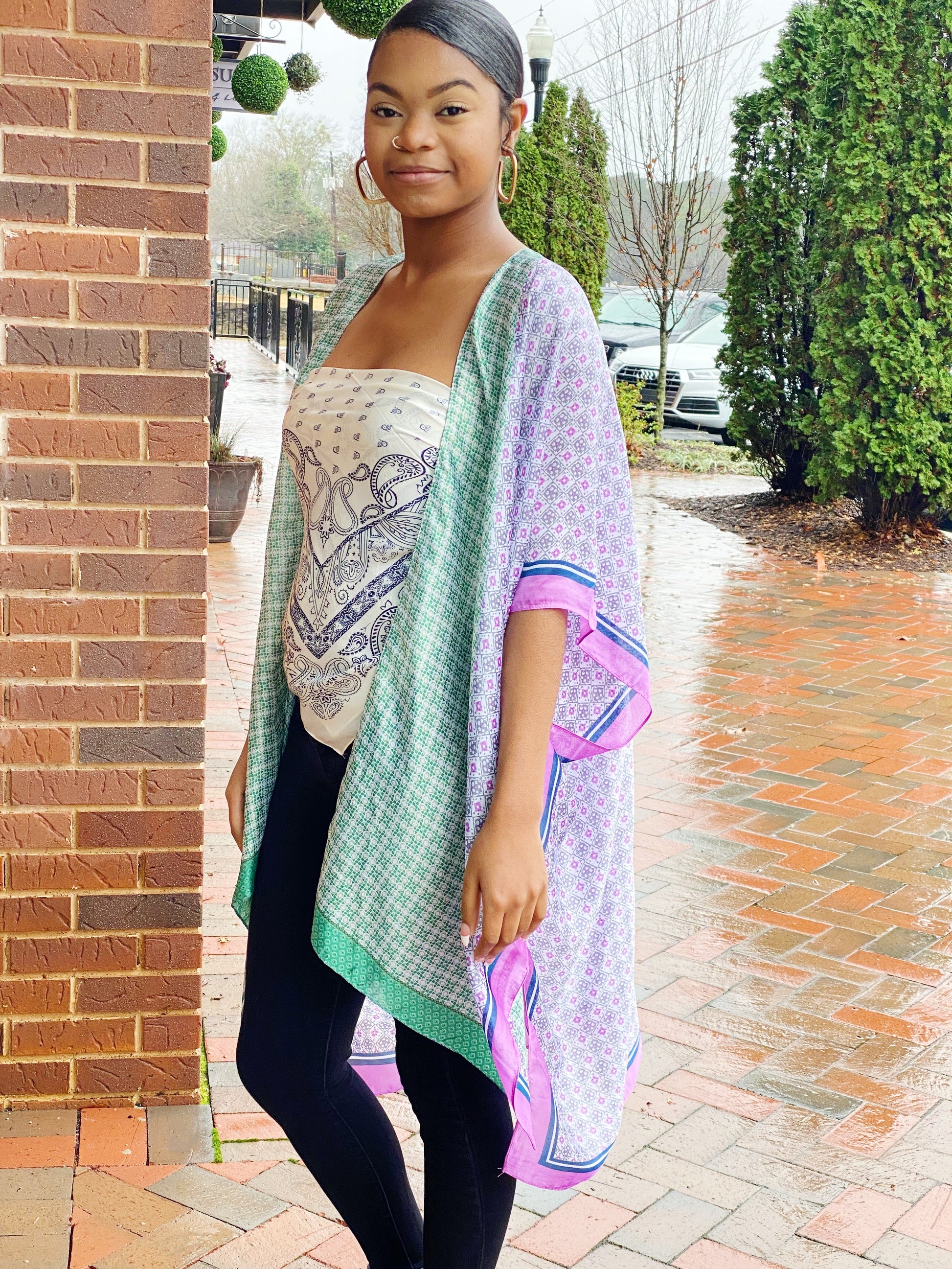 Silky Printed Kimono Two Tone Resort Wear Spring Collection - Rosetta Creative Boutique