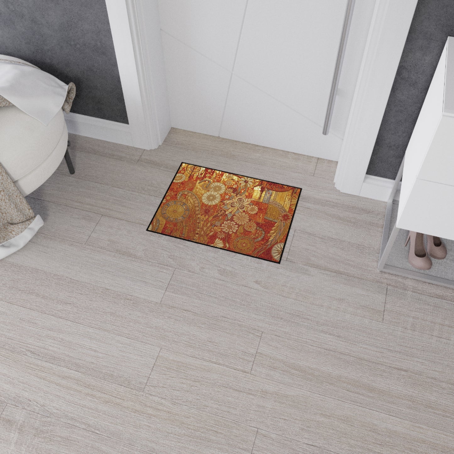 Stylish Heavy Duty Floor Mat with Floral Design - Durable Indoor/Outdoor Rug