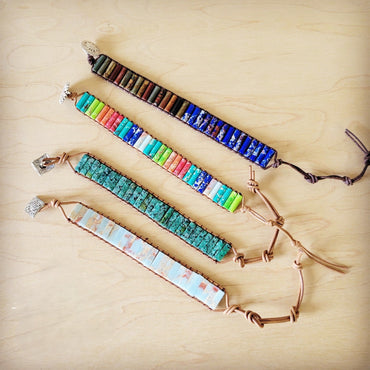 Woven Picasso Jasper Bracelet with Lapis and Turquoise Beads for Unique Style - Rosetta Creative Boutique