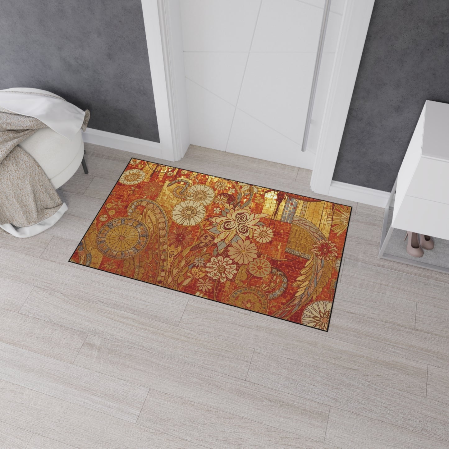 Stylish Heavy Duty Floor Mat with Floral Design - Durable Indoor/Outdoor Rug