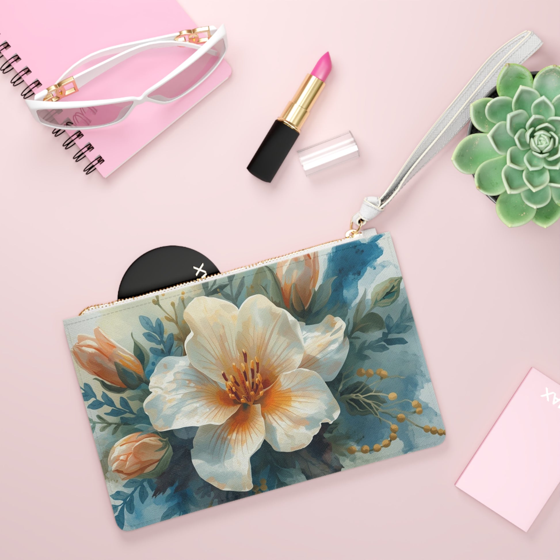 Floral Clutch Bag Elegant Makeup Pouch Wedding Gift - Rosetta Creative Boutique
