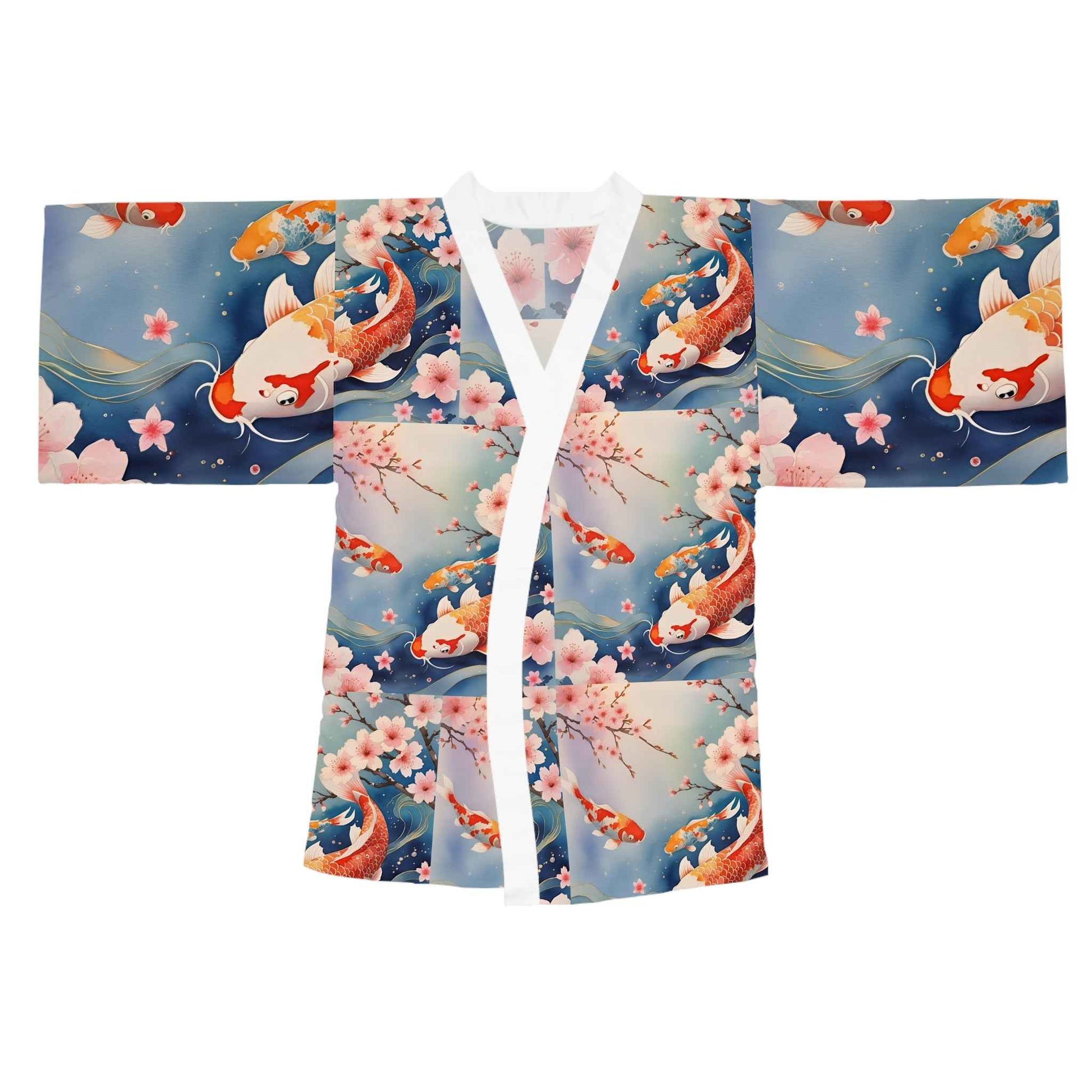 Koi Fish Kimono Robe - Floral Long Sleeve Japanese-Inspired Lounge Wear for Relaxation and Home Spa, Perfect Gift for Her - Rosetta Creative Boutique