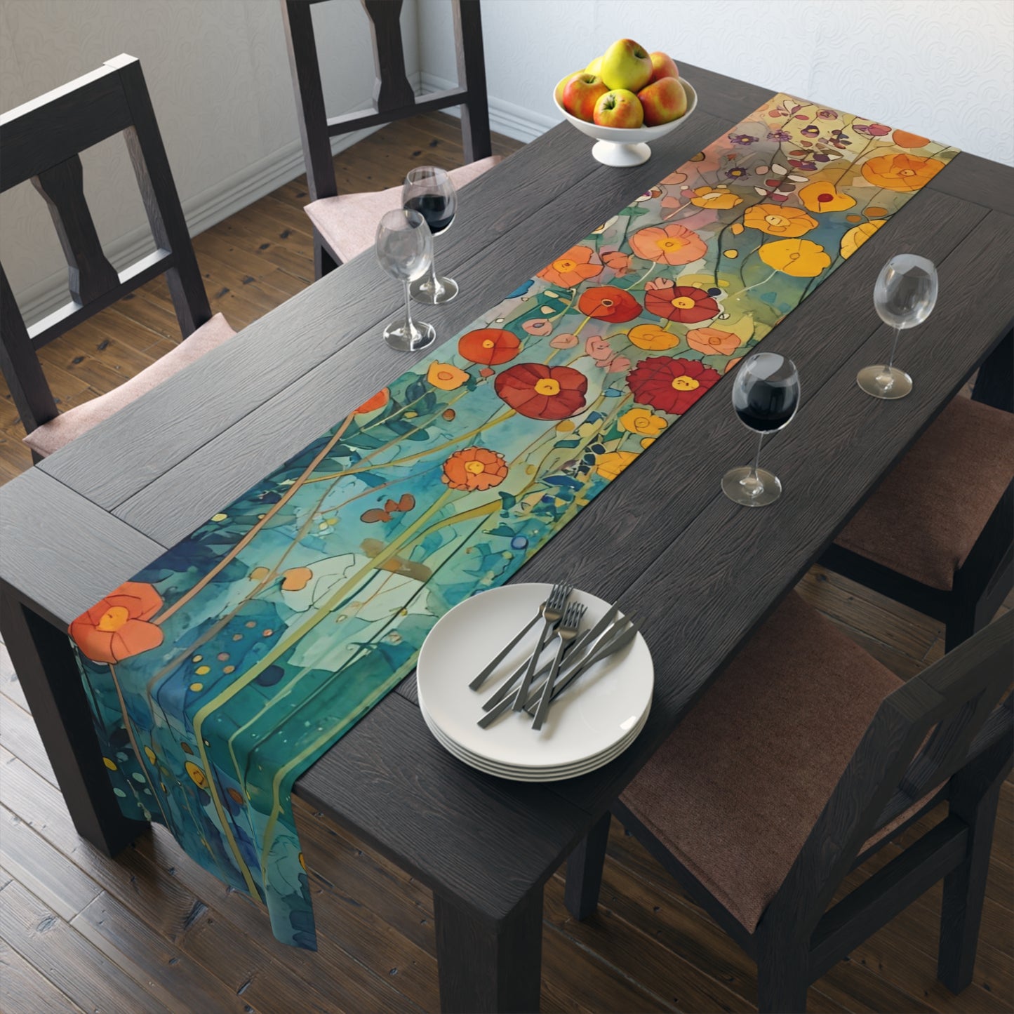 Vibrant Floral Table Runner, Vibrant Cotton & Poly Table Decor, Perfect for Home Decor, Weddings, and Gatherings - Rosetta Creative Boutique