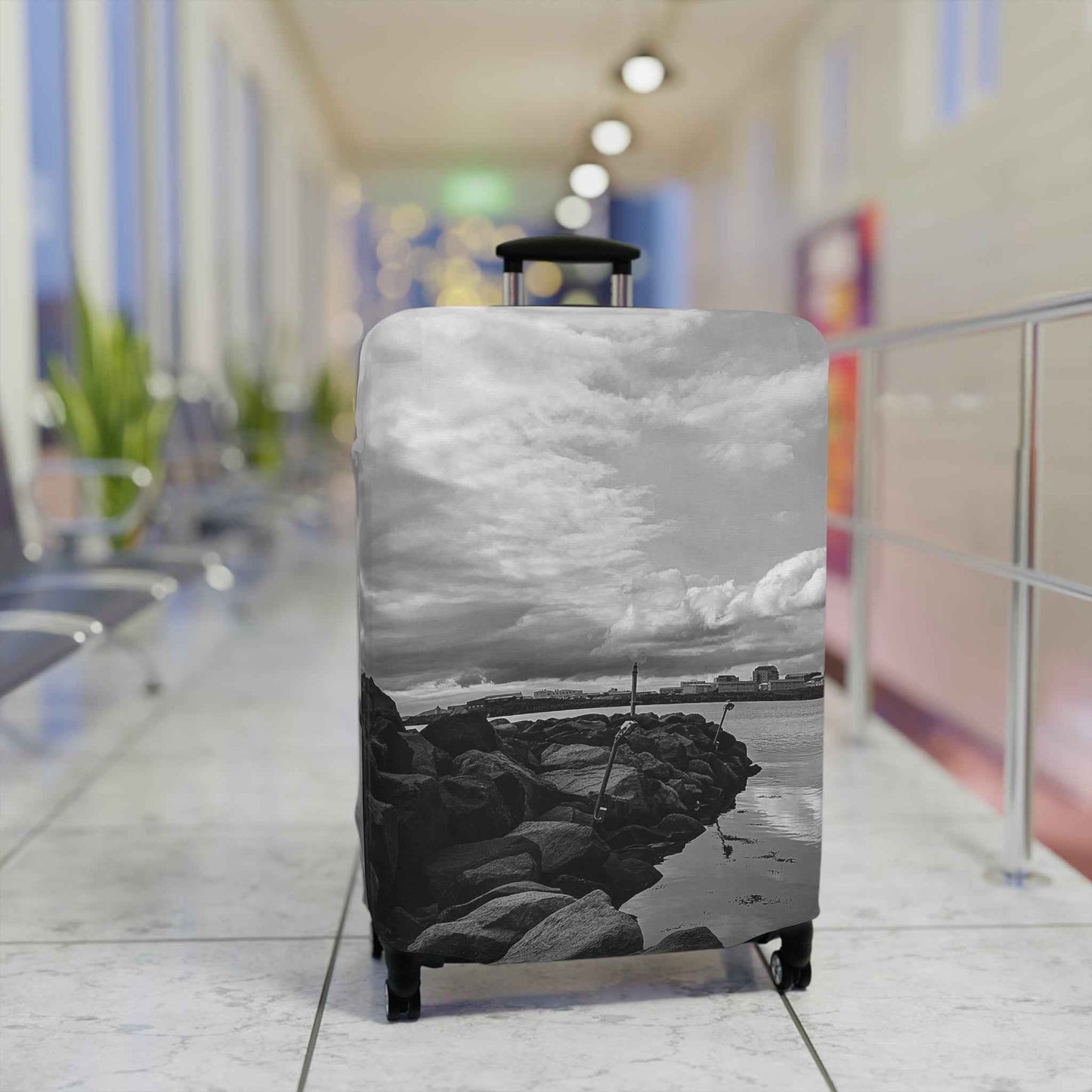 Black and White Iceland Luggage Cover - Stylish Protection from Rosetta Creative Boutique - Rosetta Creative Boutique