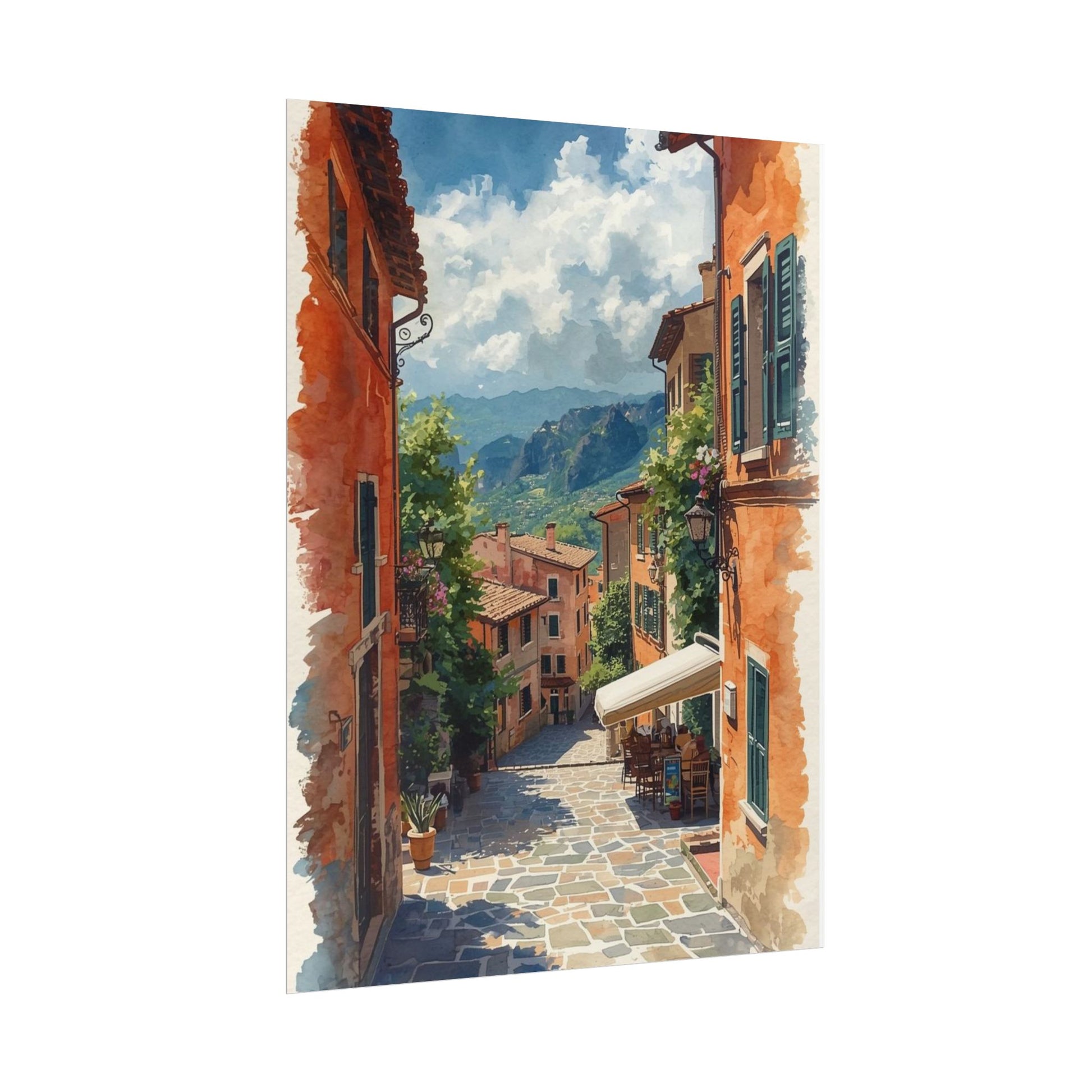 Charming Italian Village Street Poster Wall Art Landscape - Rosetta Creative Boutique