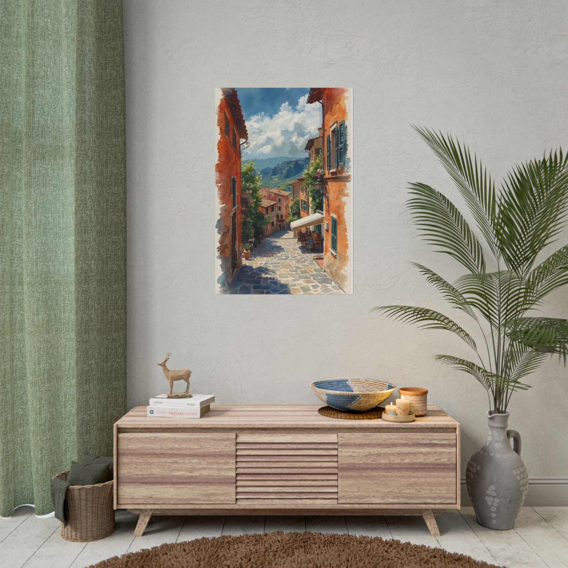 Charming Italian Village Street Poster Wall Art Landscape - Rosetta Creative Boutique