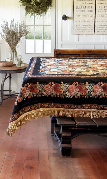 Tache Country Rustic Floral Black Midnight Awakening Tablecloth (3089BL)-1