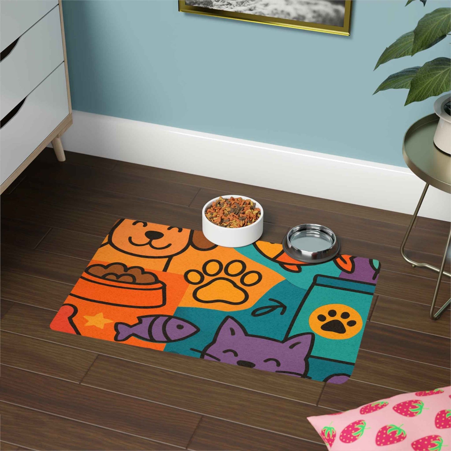 Colorful Pet Food Mat (12x18) — Cute Dog & Cat Feeding Placemat