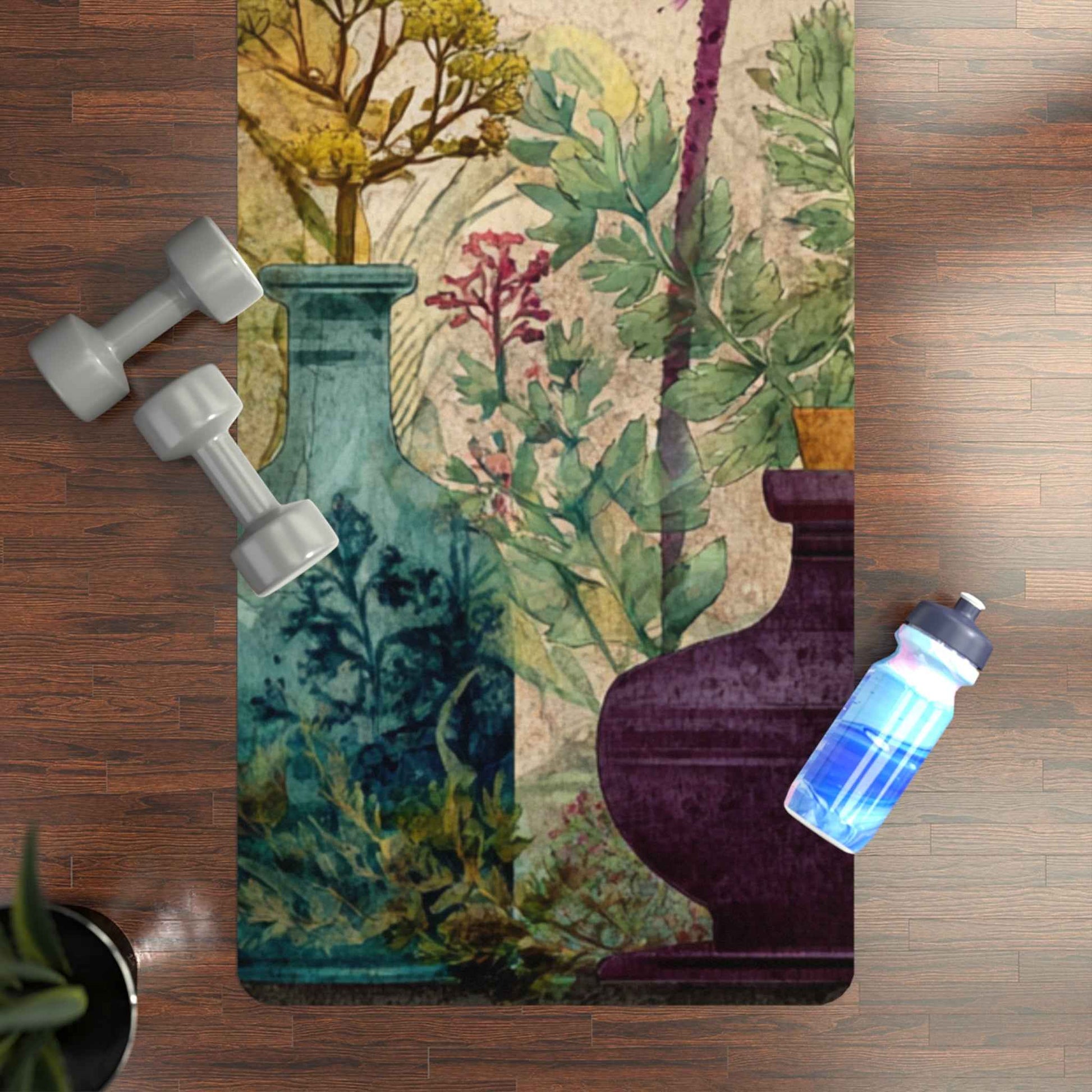 Asian Botanical Print Yoga Mat - Eco-Friendly Rubber Surface for Comfort and Stability