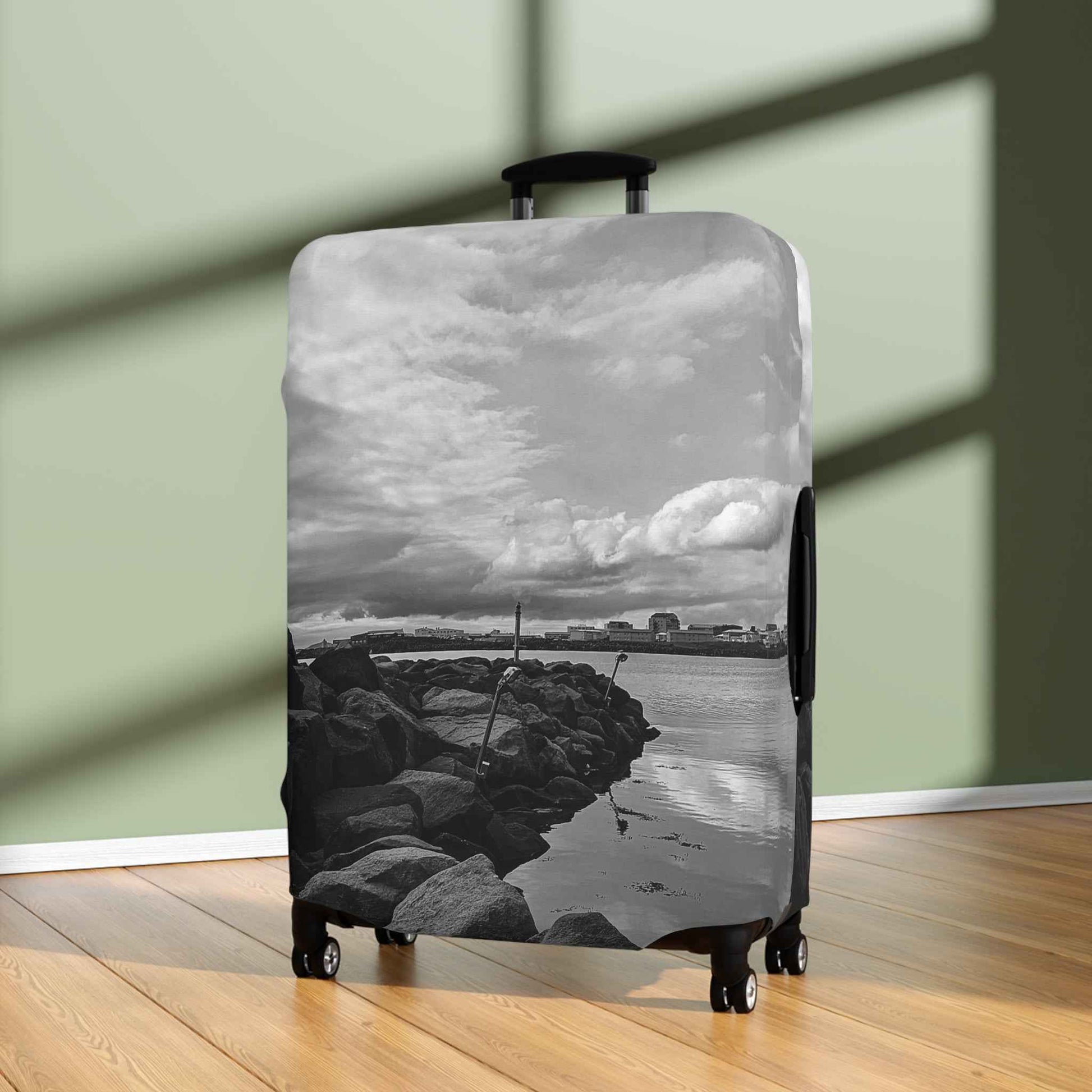 Black and White Iceland Luggage Cover - Stylish Protection from Rosetta Creative Boutique - Rosetta Creative Boutique