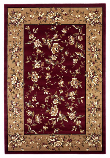 2' X 3' Red And Beige Floral Vines Area Rug-1