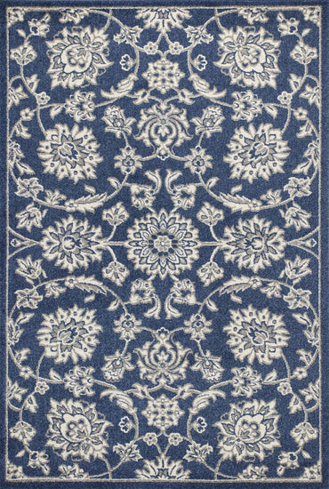 3' X 5' Blue And Ivory Floral Medallion Area Rug-1