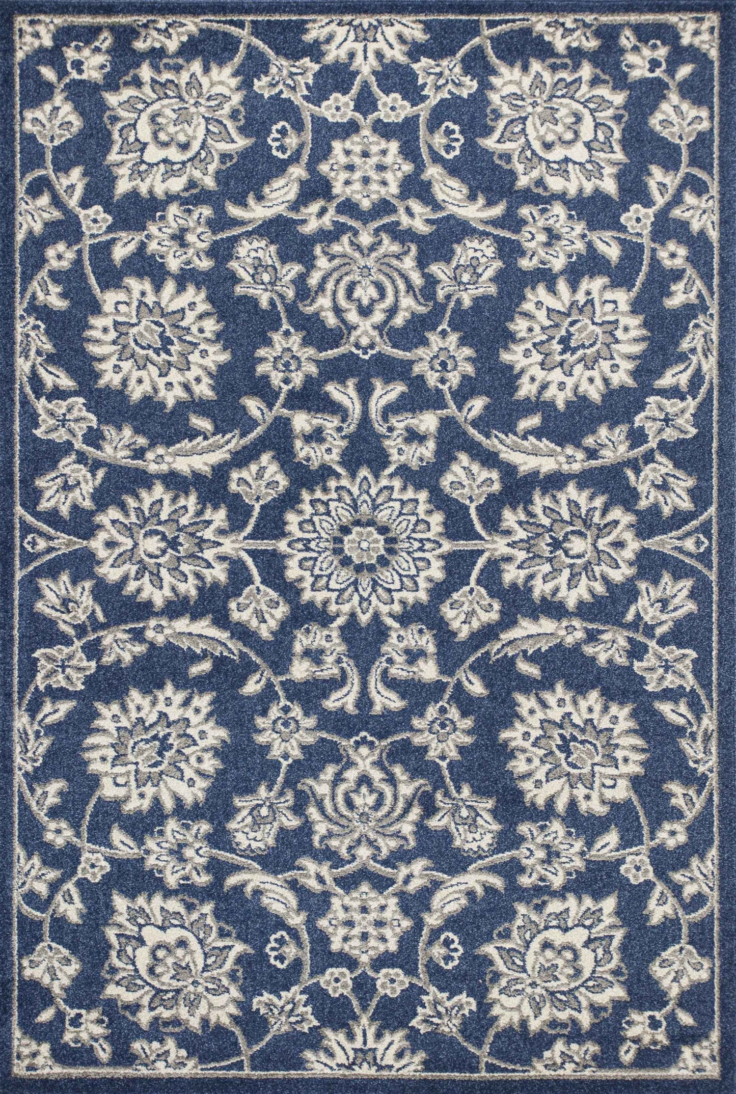3' X 5' Blue And Ivory Floral Medallion Area Rug
