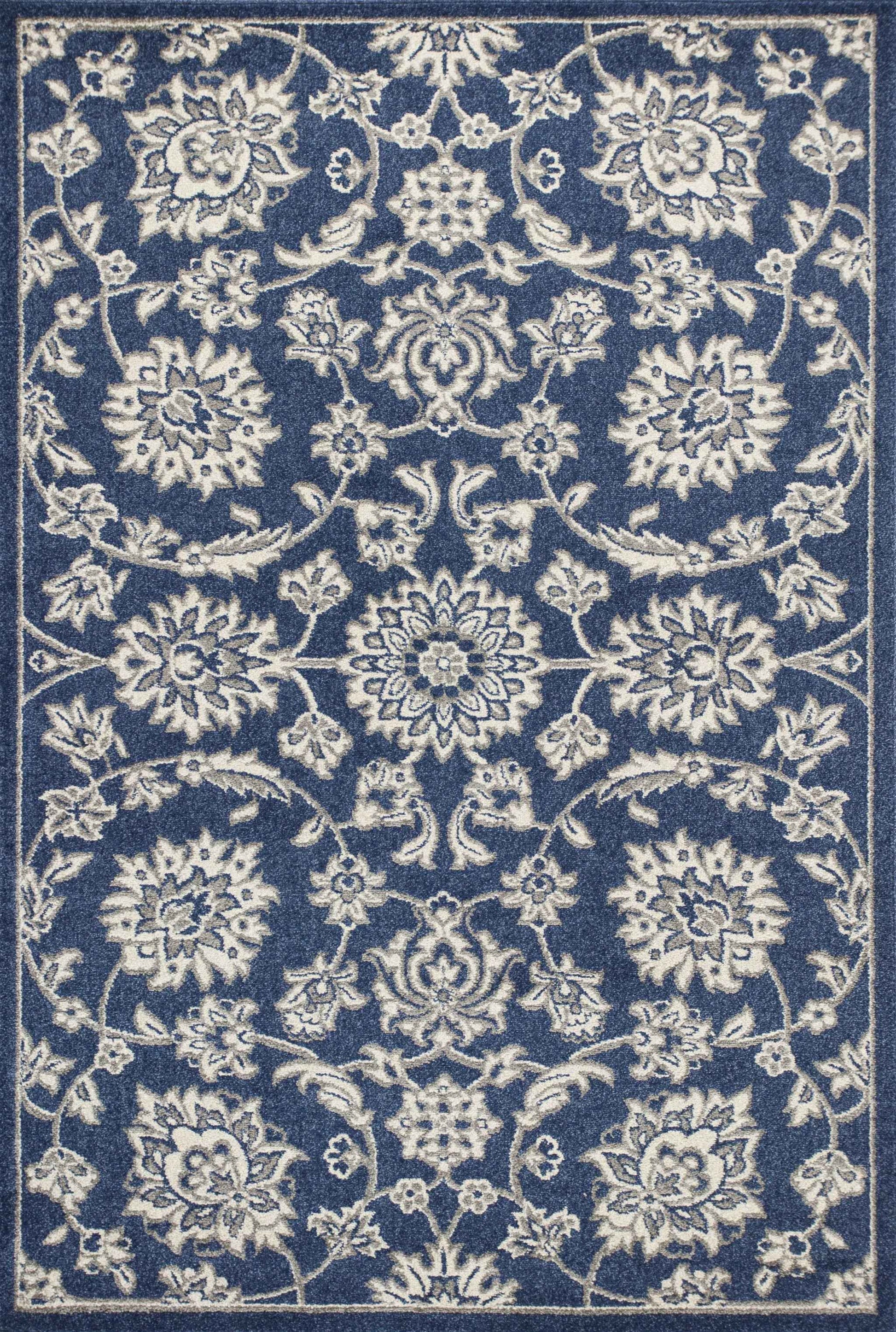 3' X 5' Blue And Ivory Floral Medallion Area Rug