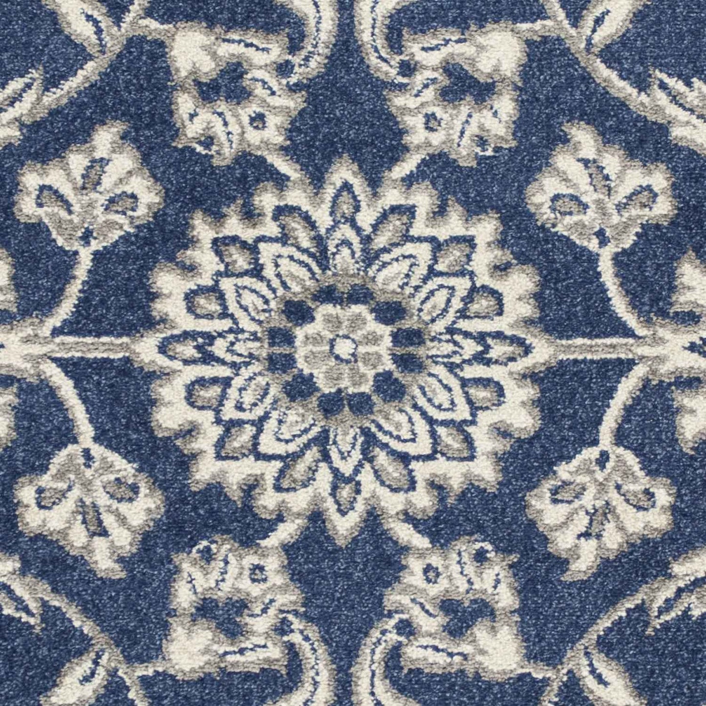 3' X 5' Blue And Ivory Floral Medallion Area Rug