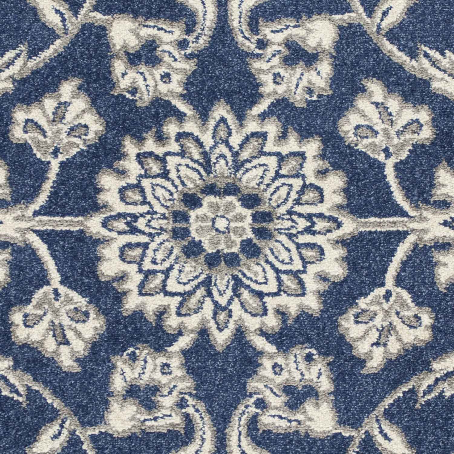 3' X 5' Blue And Ivory Floral Medallion Area Rug