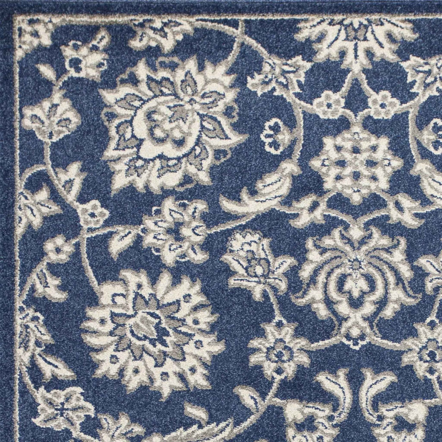3' X 5' Blue And Ivory Floral Medallion Area Rug