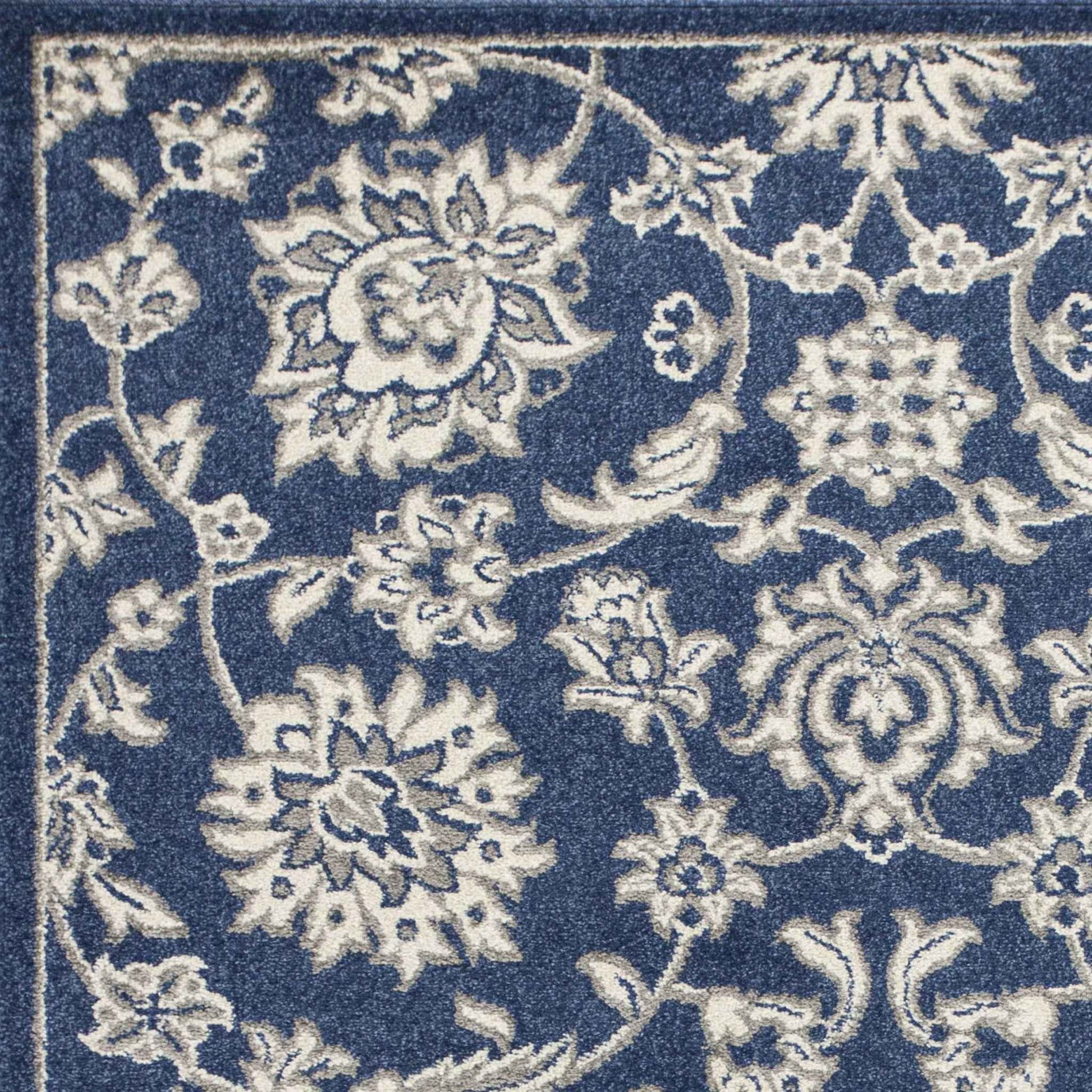 3' X 5' Blue And Ivory Floral Medallion Area Rug