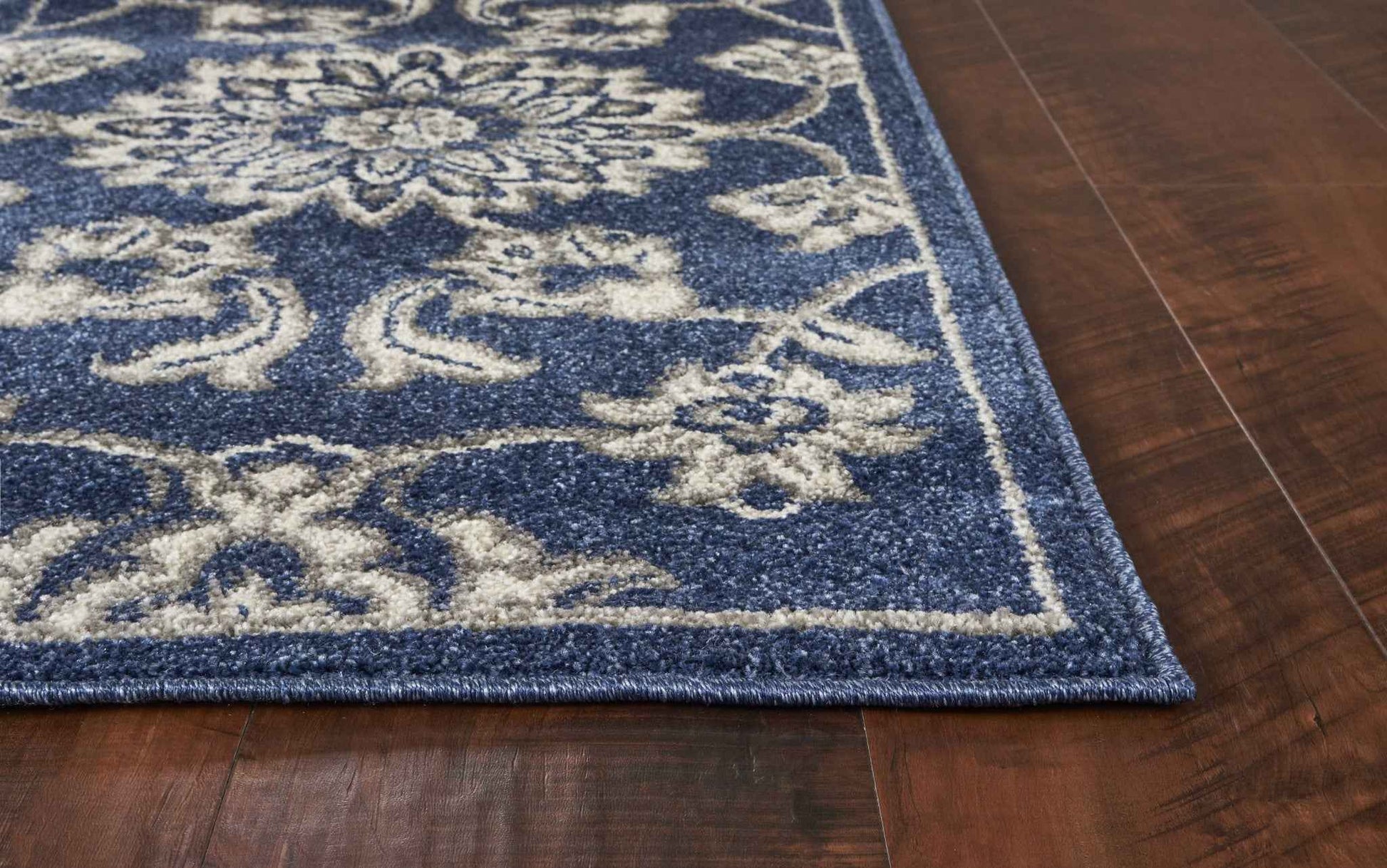 3' X 5' Blue And Ivory Floral Medallion Area Rug