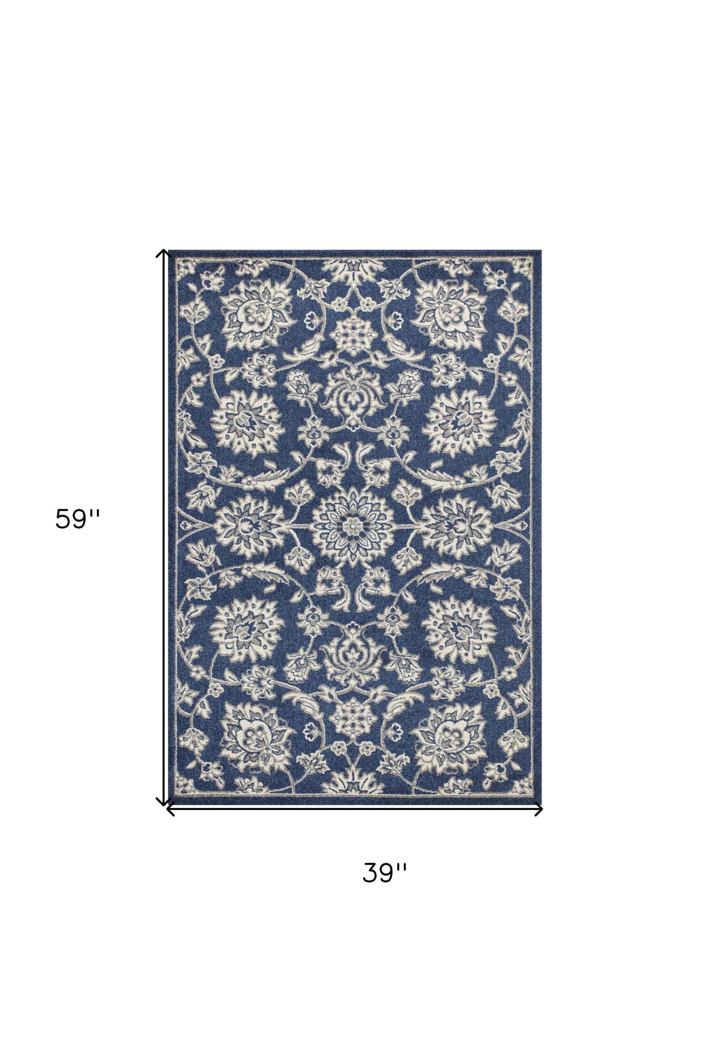 3' X 5' Blue And Ivory Floral Medallion Area Rug
