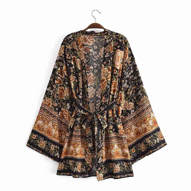 Women's Rayon Flower Kimono With Belt