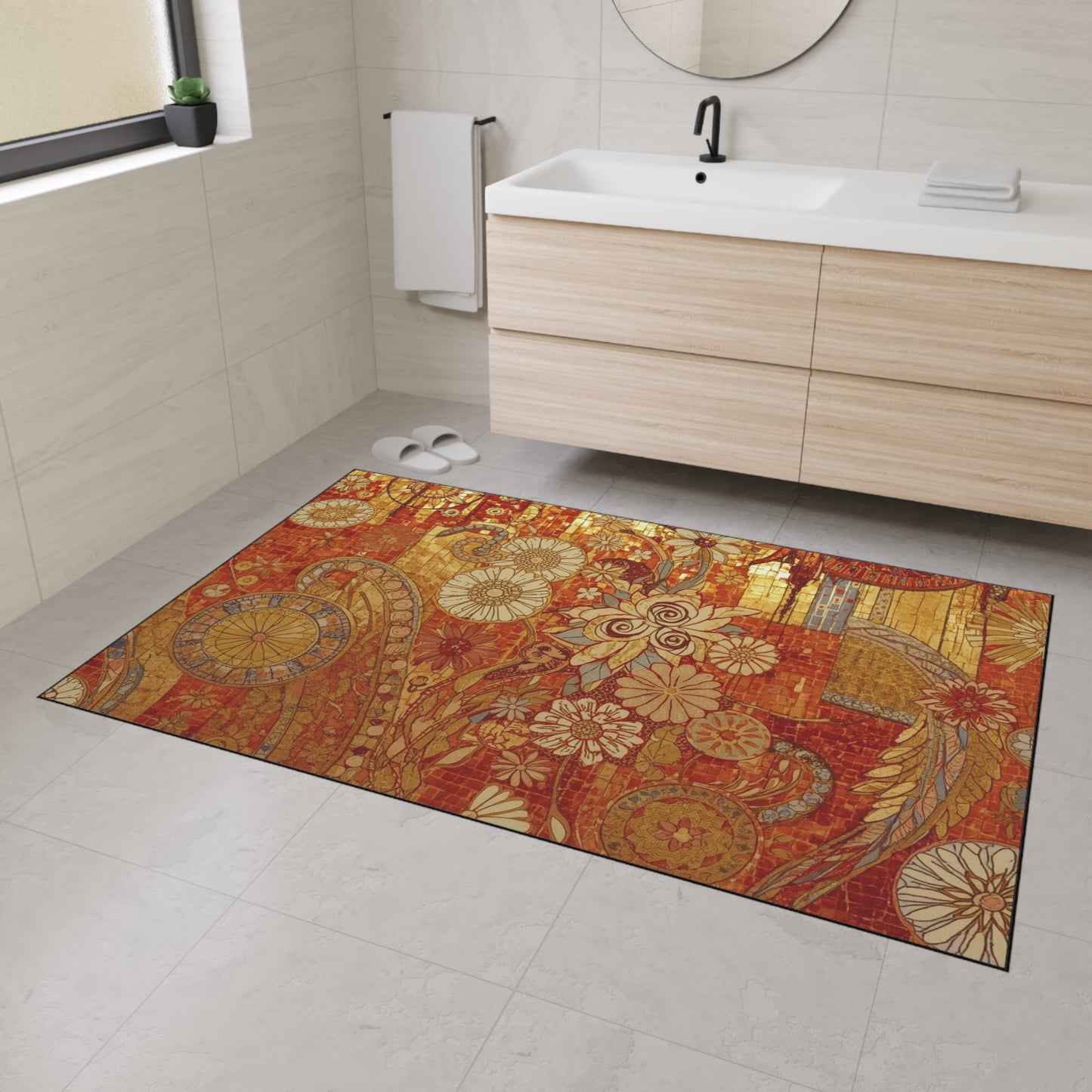 Stylish Heavy Duty Floor Mat with Floral Design - Durable Indoor/Outdoor Rug
