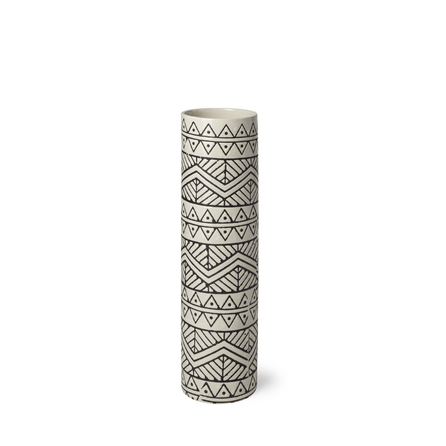 14" Cream Geometric Cylinder Ceramic Table Vase-1
