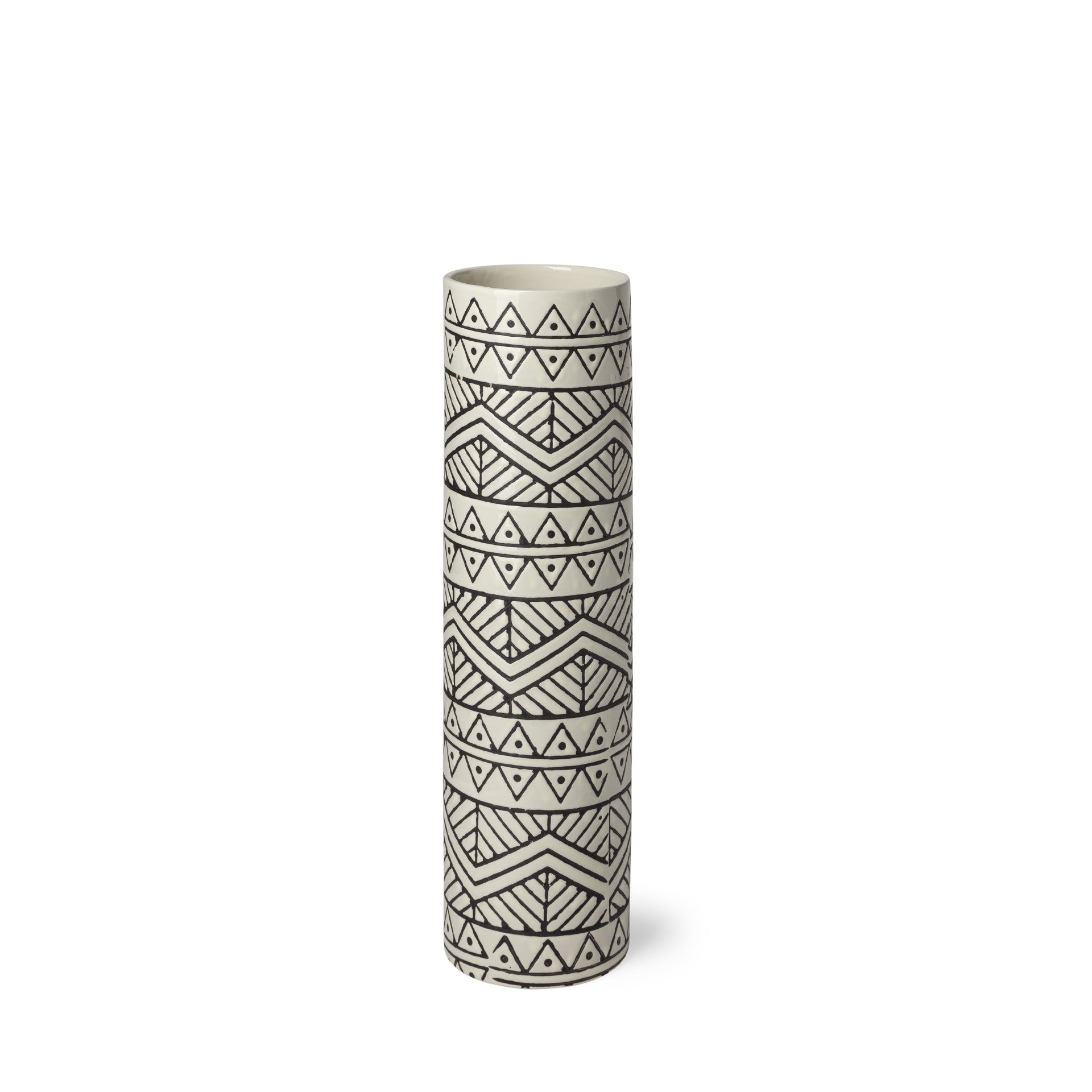 14" Cream Geometric Cylinder Ceramic Table Vase-1