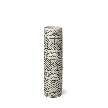14" Cream Geometric Cylinder Ceramic Table Vase-1