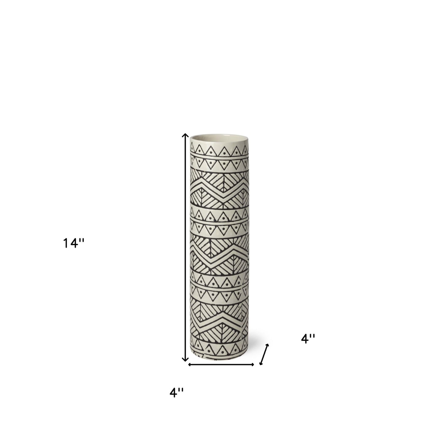 14" Cream Geometric Cylinder Ceramic Table Vase-4