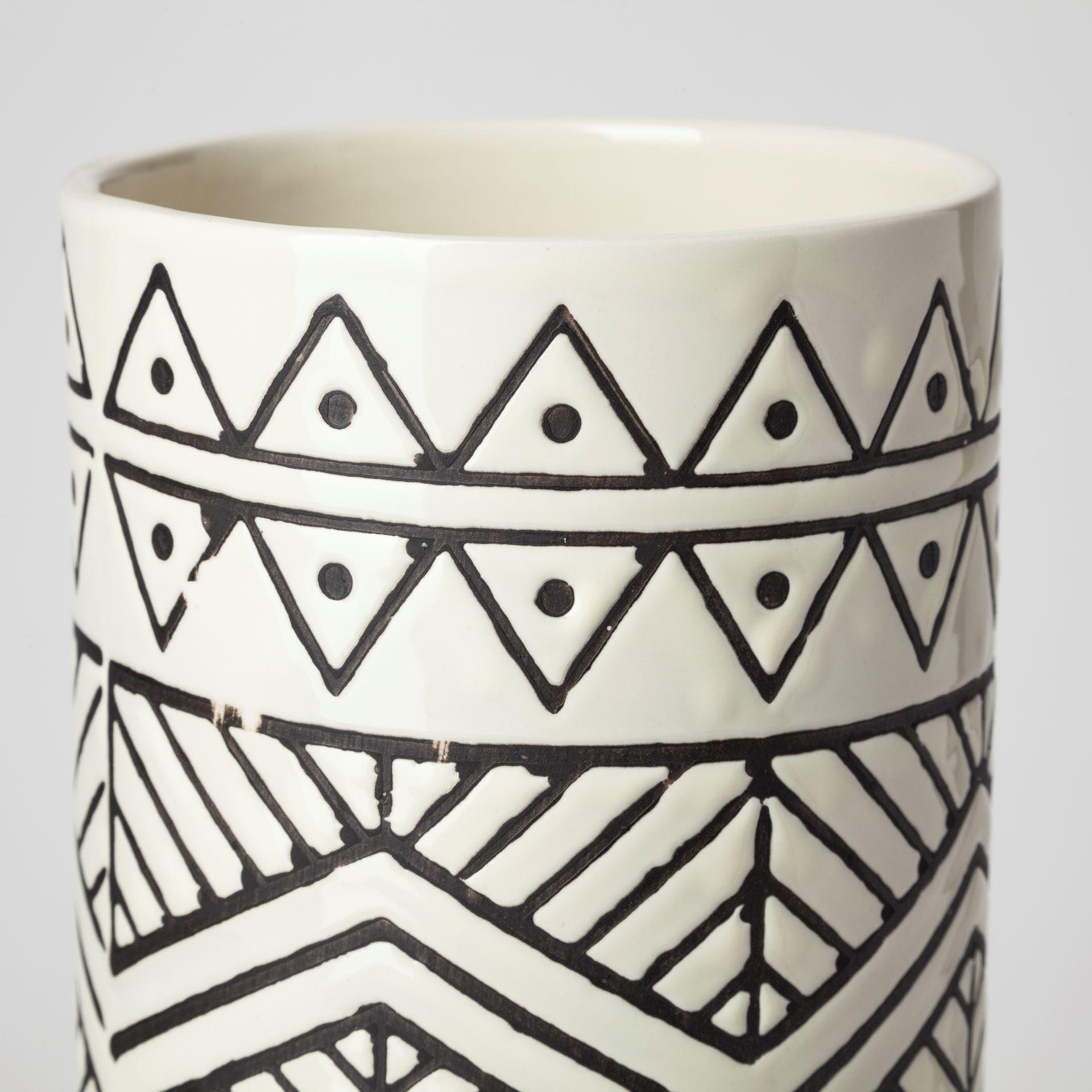 14" Cream Geometric Cylinder Ceramic Table Vase-2