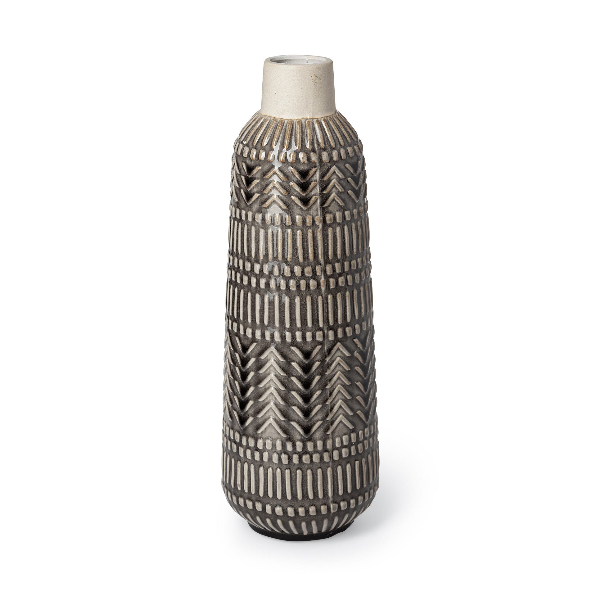 14" Gray Abstract Cylinder Ceramic Table Vase-1