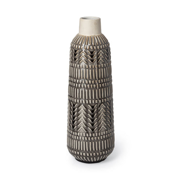 14" Gray Abstract Cylinder Ceramic Table Vase-1