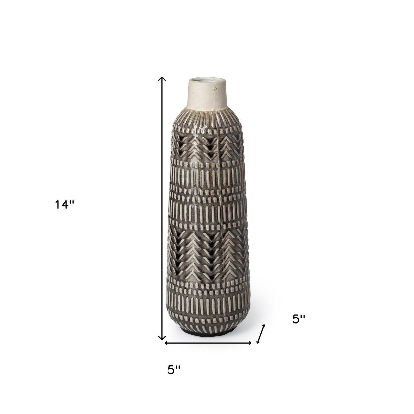 14" Gray Abstract Cylinder Ceramic Table Vase-5