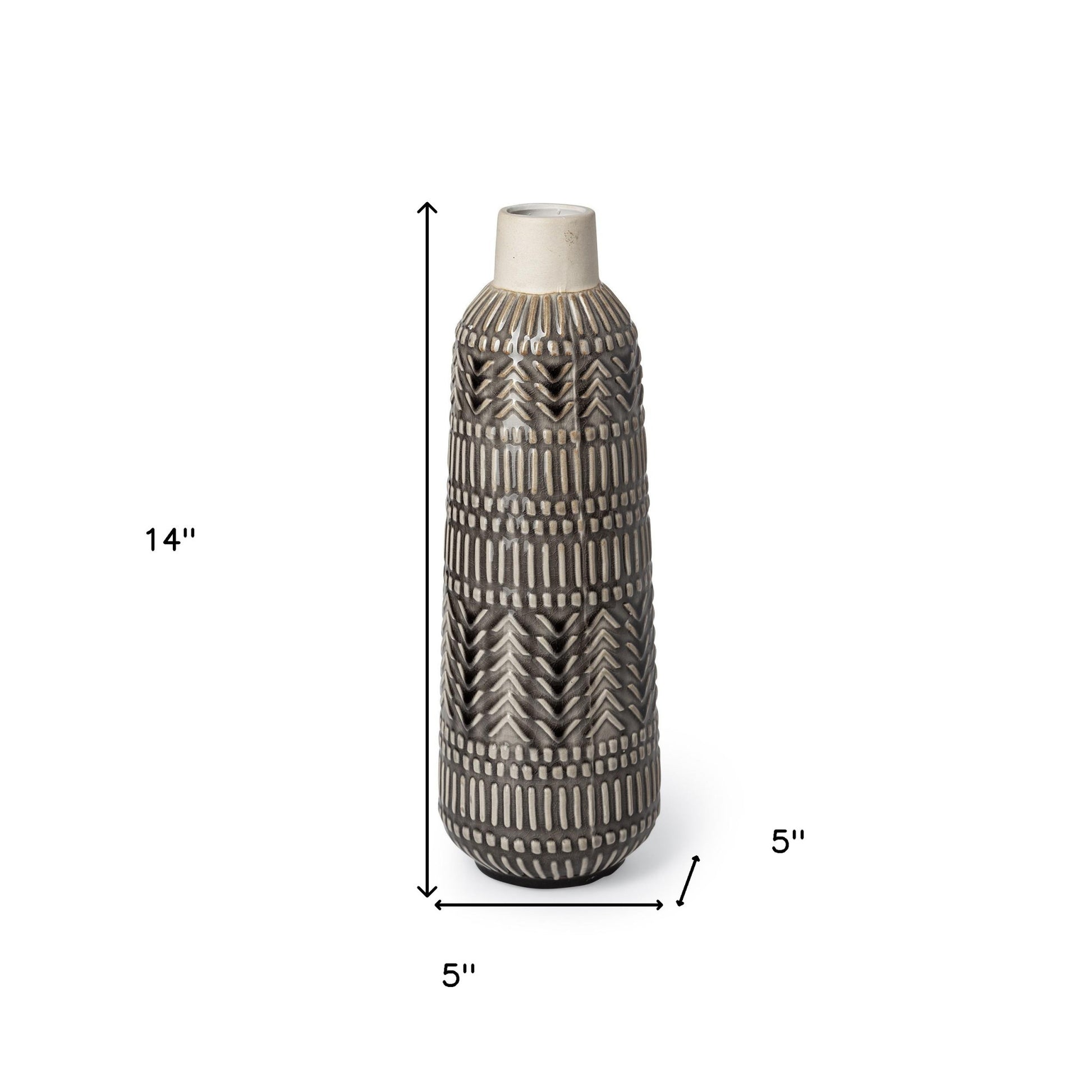 14" Gray Abstract Cylinder Ceramic Table Vase-5