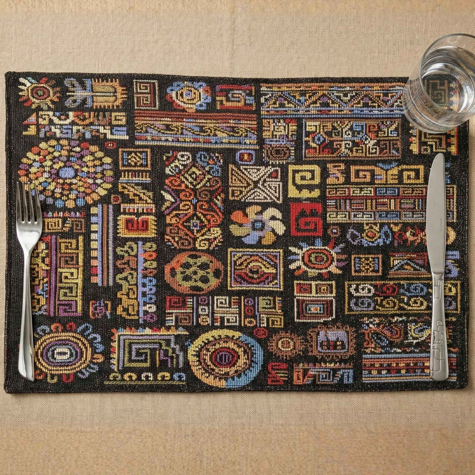 DaDa Bedding 4 Piece Ethnic Geometric Black Tapestry Dining Placemats 13 x 19