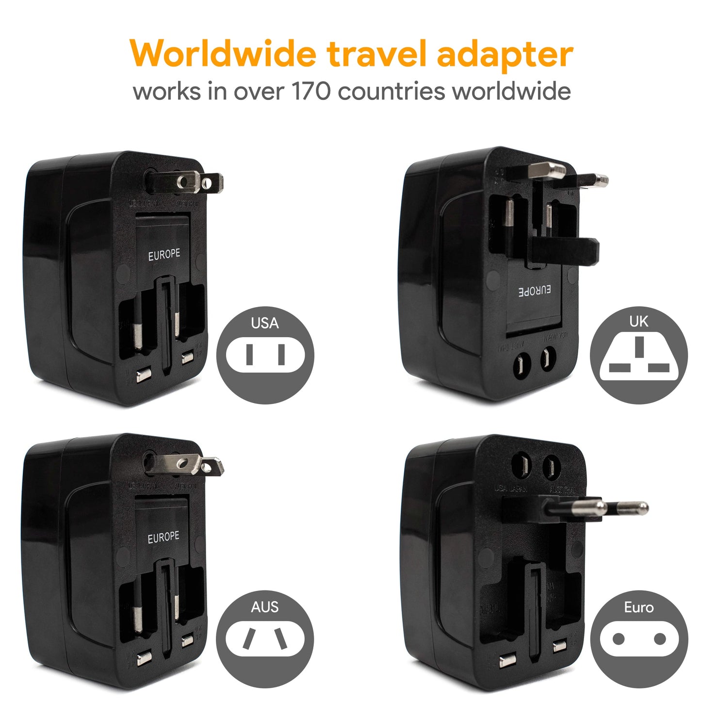 International Travel Adapter with USB Ports for Global Use - Essential International Travel Accessory - Rosetta Creative Boutique