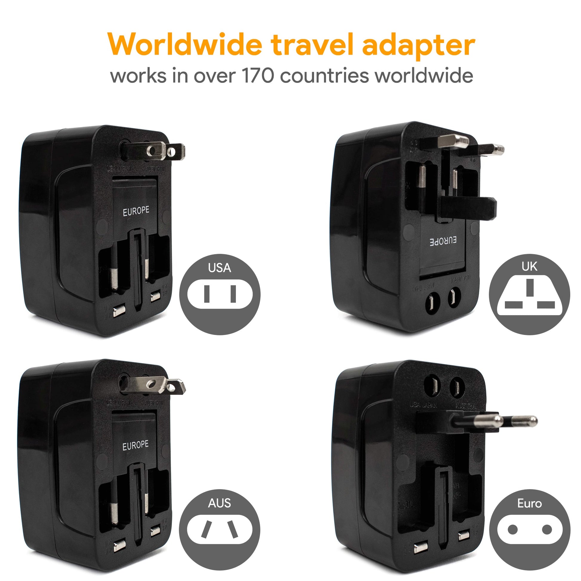 International Travel Adapter with USB Ports for Global Use - Essential International Travel Accessory - Rosetta Creative Boutique