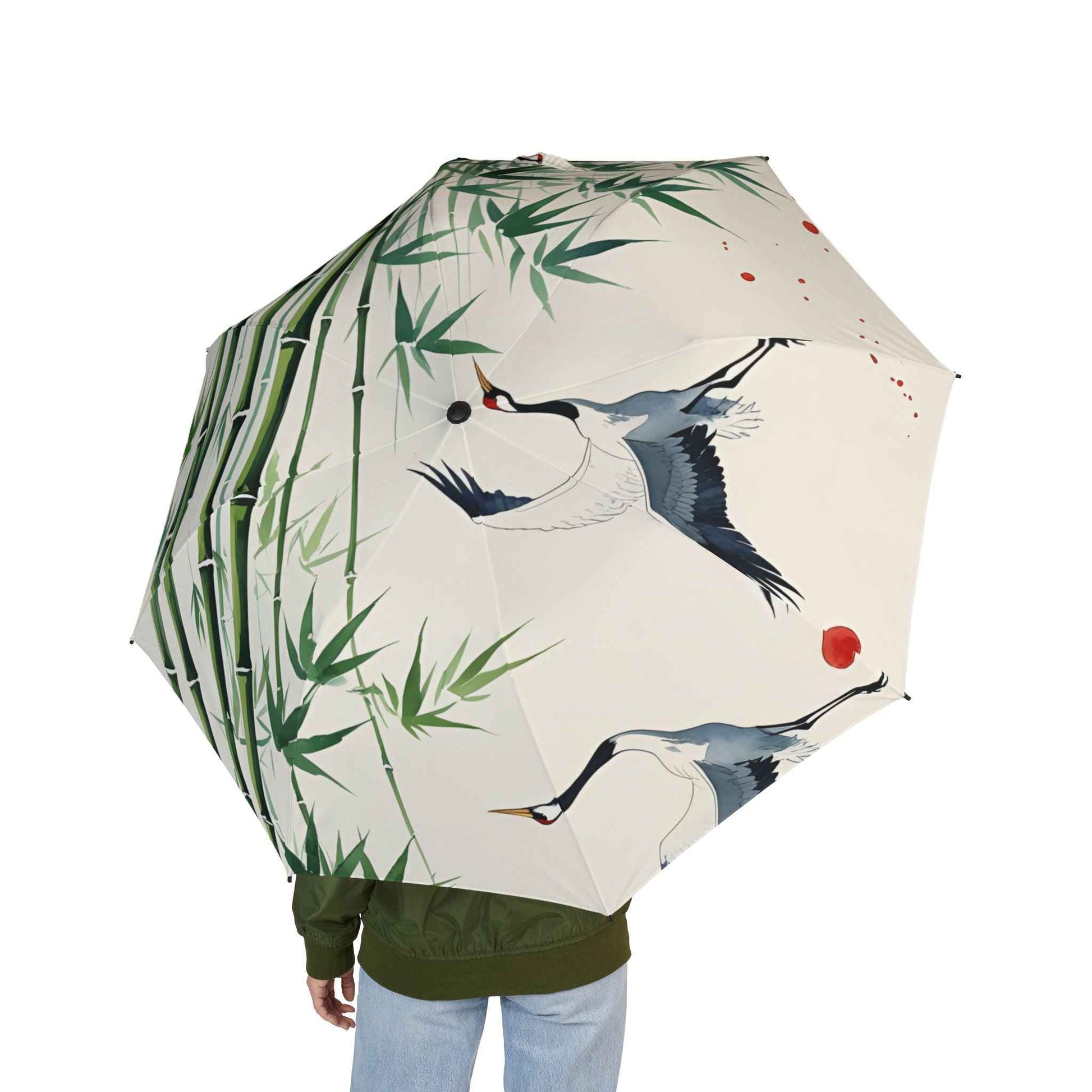 Elegant Bamboo Crane Umbrella - Chic Foldable Rain Gear for Nature Lovers and Outdoor Events - Rosetta Creative Boutique