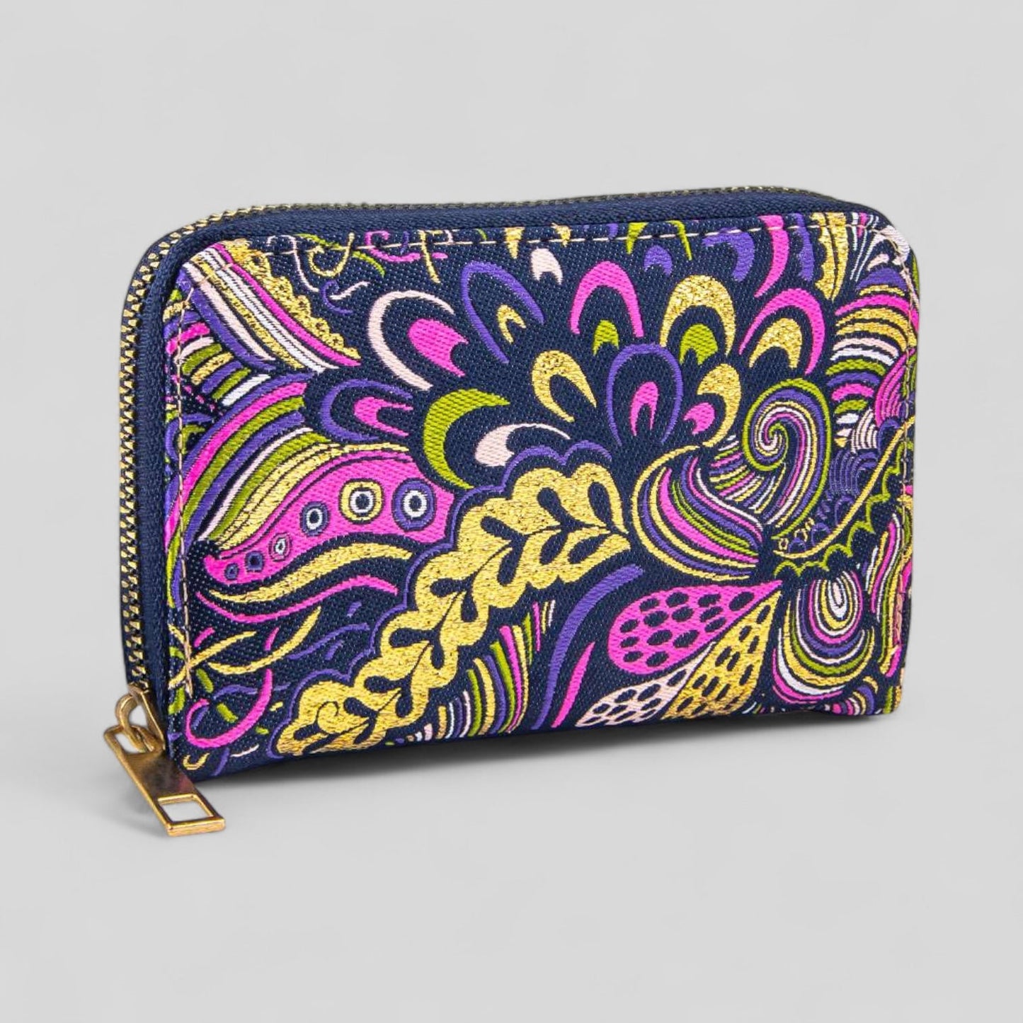 Vibrant Purple Geometric Zipper Wallet With Gold Accents - Rosetta Creative Boutique