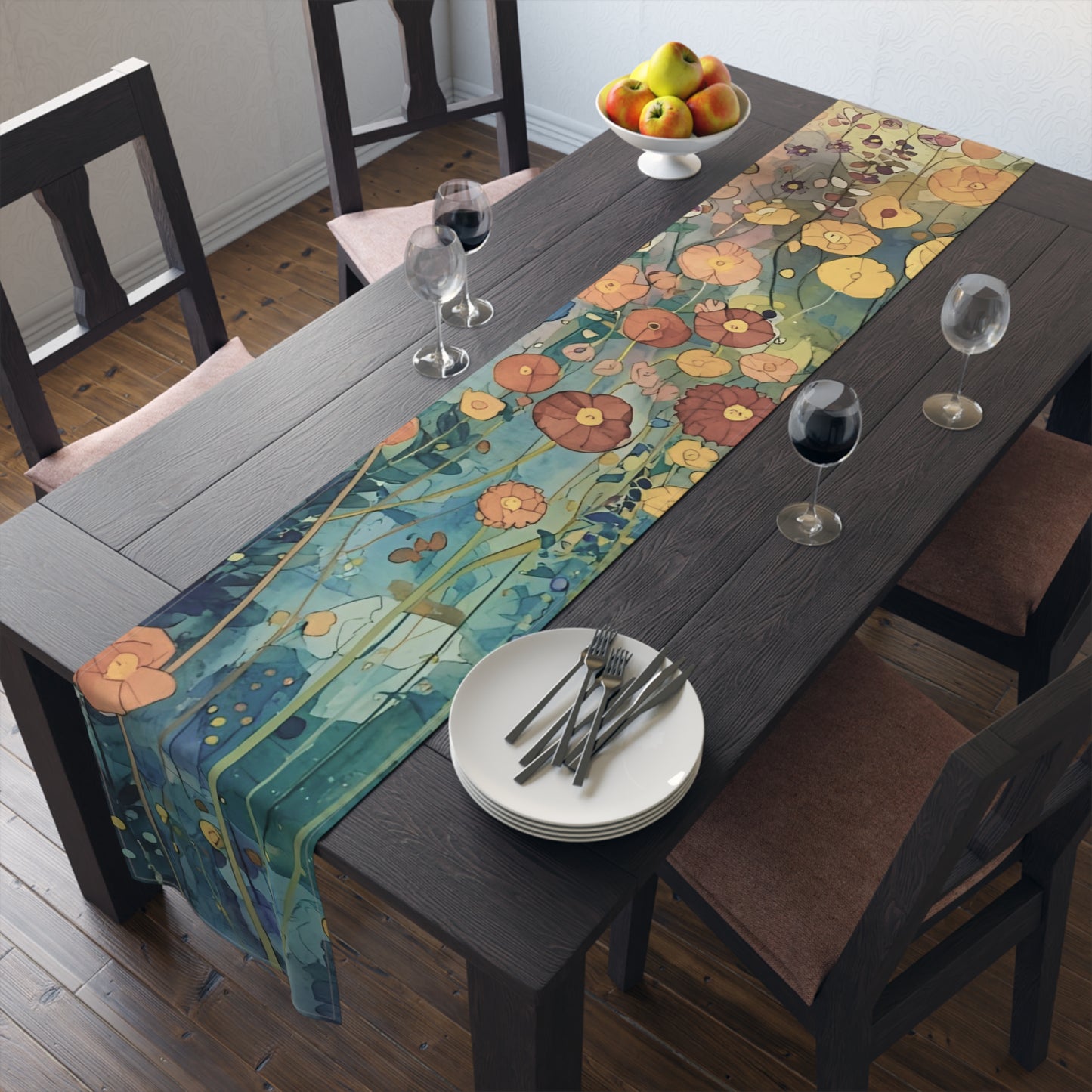 Vibrant Floral Table Runner, Vibrant Cotton & Poly Table Decor, Perfect for Home Decor, Weddings, and Gatherings - Rosetta Creative Boutique